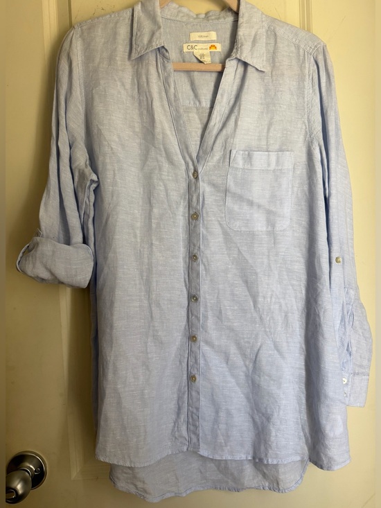 C&C California Tops - C & C california Washable 100% Linen Button Up Blouse w/ Roll Tab Sleeves Sz M